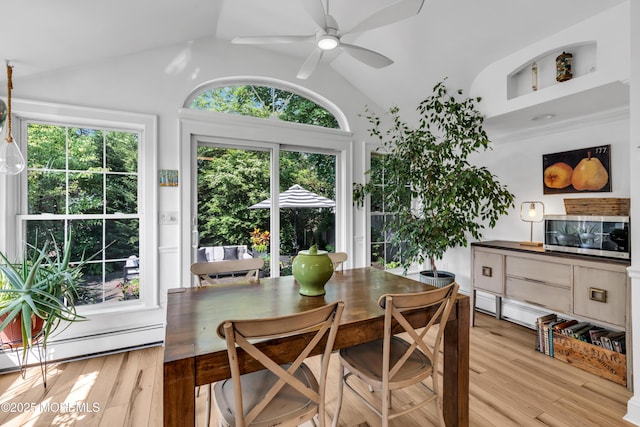 109 Capstan Ave, Beachwood, NJ 08722 - dining area featuring vaulted ceiling, healthy amount of natural light, light wood-style flooring, and ceiling fan