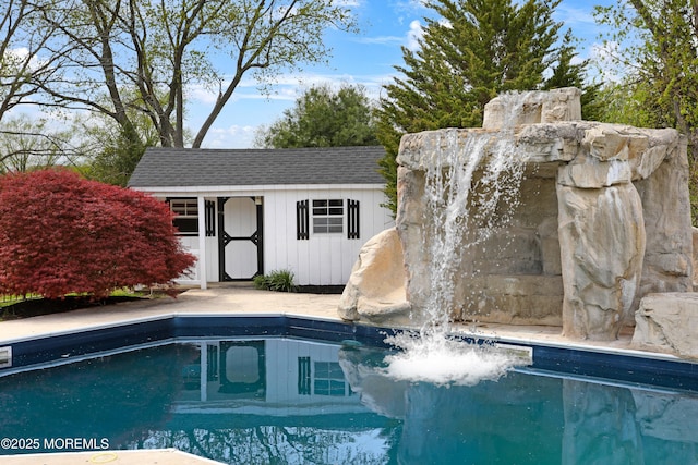 outdoor pool with an outdoor structure
