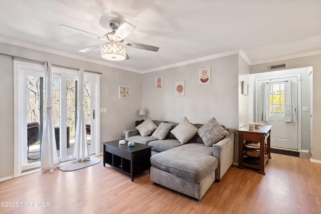 204 Begonia Ct, Jackson, NJ 08527 - living area with visible vents, light wood finished floors, a wealth of natural light, and a ceiling fan