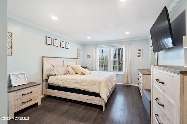 204 Begonia Ct, Jackson, NJ 08527 - bedroom featuring baseboards, crown molding, dark wood-style flooring, and recessed lighting