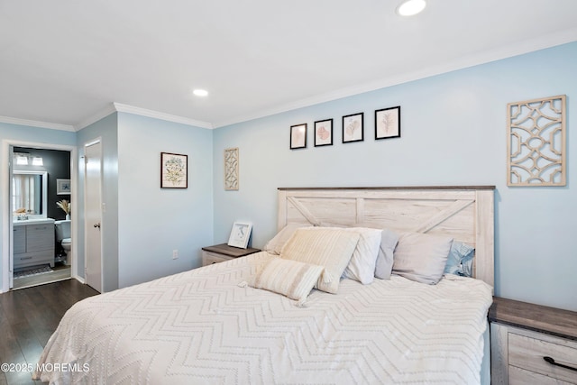 204 Begonia Ct, Jackson, NJ 08527 - bedroom featuring recessed lighting, dark wood finished floors, ornamental molding, and connected bathroom