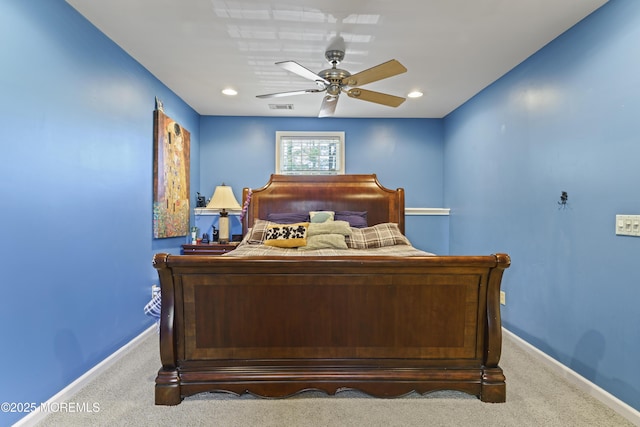 bedroom featuring baseboards, carpet, and visible vents