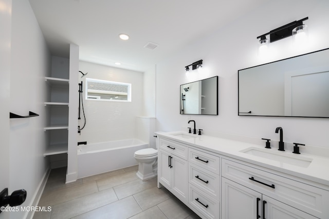 128 Church St, Keyport, NJ 07735 - full bath with double vanity, tile patterned floors, recessed lighting, and shower / washtub combination