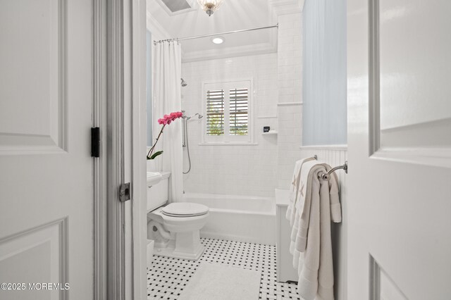 104 Lake Dr, Allenhurst, NJ 07711 - bathroom featuring tile patterned floors, shower / bath combo with shower curtain, toilet, and visible vents