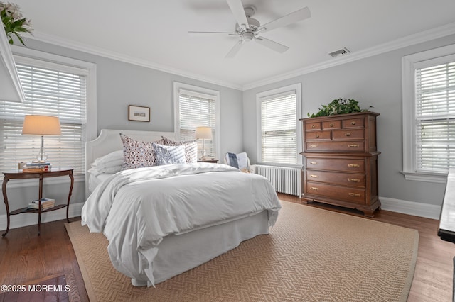 104 Lake Dr, Allenhurst, NJ 07711 - bedroom featuring visible vents, crown molding, radiator, baseboards, and light wood-type flooring