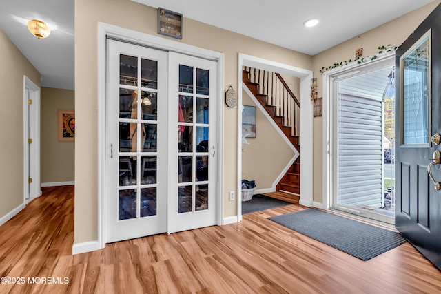 1915 Red Cedar St, Toms River, NJ 08753 - doorway to outside featuring baseboards, recessed lighting, wood finished floors, and stairs