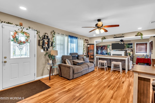 1915 Red Cedar St, Toms River, NJ 08753 - living area featuring recessed lighting, a ceiling fan, a wealth of natural light, and light wood-style floors