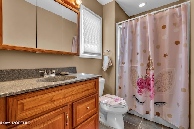1915 Red Cedar St, Toms River, NJ 08753 - full bathroom featuring toilet, curtained shower, tile patterned floors, and vanity