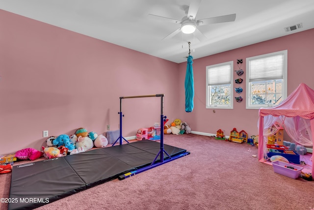 1915 Red Cedar St, Toms River, NJ 08753 - playroom featuring visible vents, ceiling fan, carpet floors, and baseboards