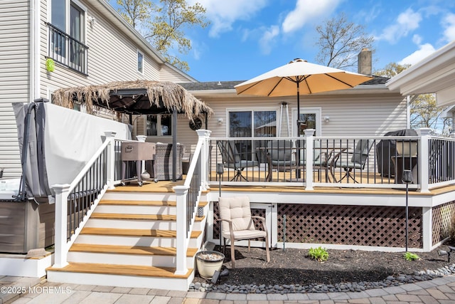 1915 Red Cedar St, Toms River, NJ 08753 - exterior space with a wooden deck, stairway, and a chimney