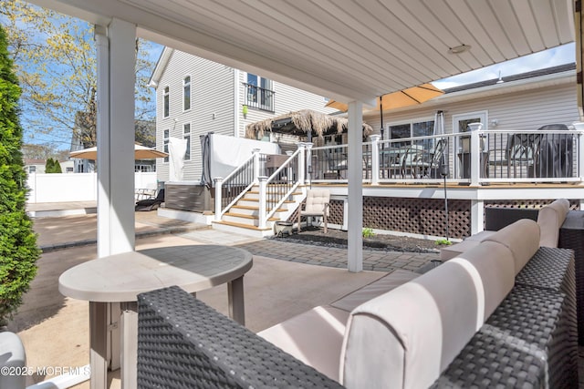 1915 Red Cedar St, Toms River, NJ 08753 - view of patio with fence, a deck, stairs, and an outdoor living space