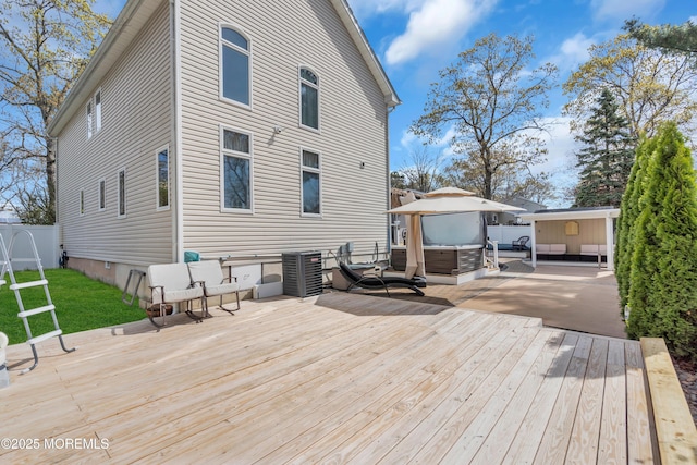 1915 Red Cedar St, Toms River, NJ 08753 - deck featuring a gazebo, a patio area, a hot tub, a lawn, and fence
