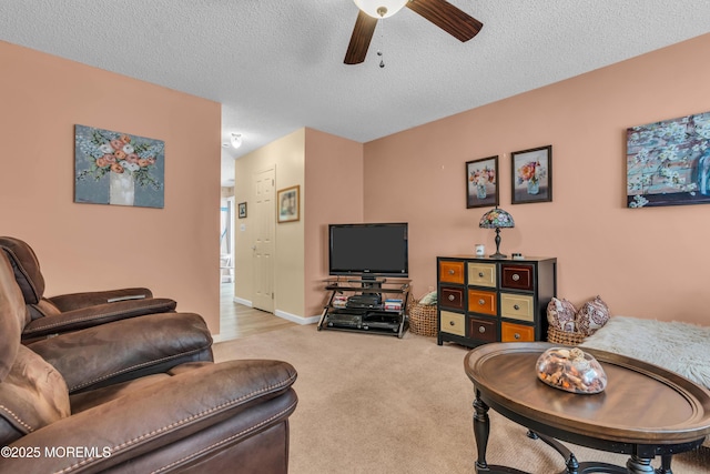 44 Sacramento Way, Tinton Falls, NJ 07712 - carpeted living area featuring a ceiling fan and a textured ceiling