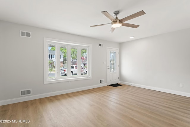 unfurnished room with visible vents and ceiling fan