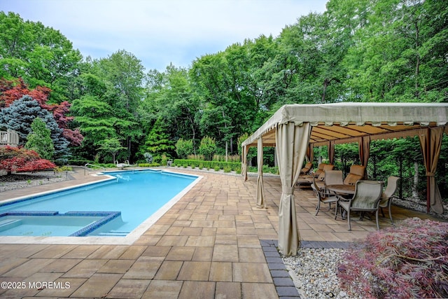 44 Nikki Ct, Morganville, NJ 07751 - view of swimming pool featuring a gazebo, a pool with connected hot tub, and a patio area