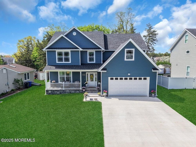 136 Lilac Dr, Brick, NJ 08724 - view of front of house featuring fence, a front lawn, a porch, and driveway