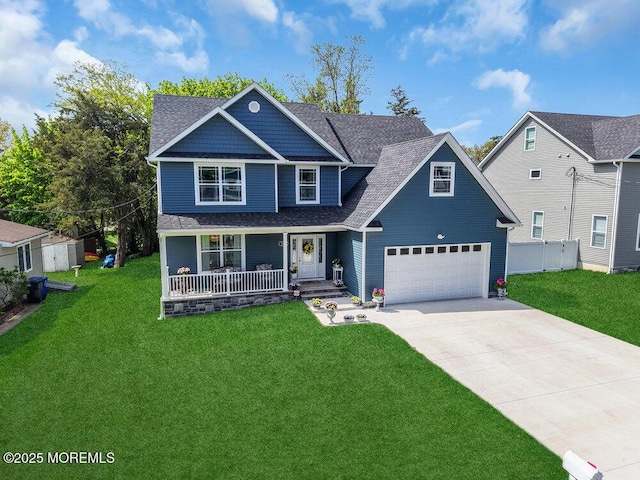 136 Lilac Dr, Brick, NJ 08724 - view of front of house with covered porch, driveway, a shingled roof, and a front lawn
