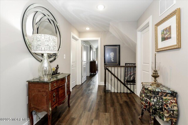 136 Lilac Dr, Brick, NJ 08724 - hallway with recessed lighting, baseboards, an upstairs landing, dark wood-type flooring, and visible vents