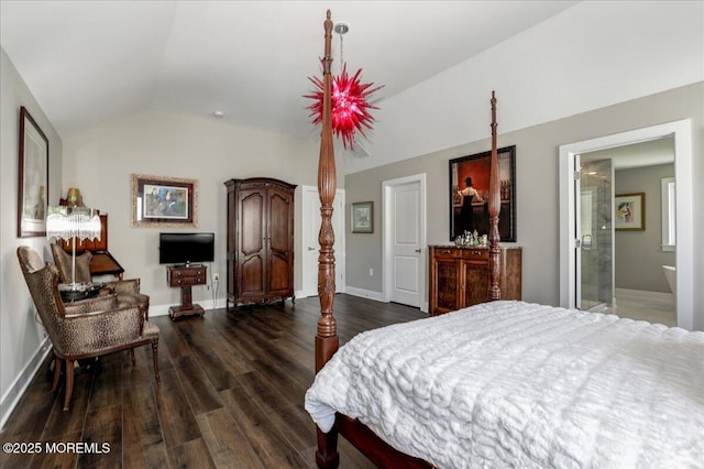 136 Lilac Dr, Brick, NJ 08724 - bedroom with baseboards, vaulted ceiling, and dark wood finished floors