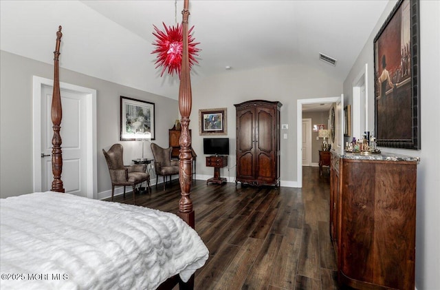 136 Lilac Dr, Brick, NJ 08724 - bedroom with visible vents, baseboards, dark wood-type flooring, and lofted ceiling