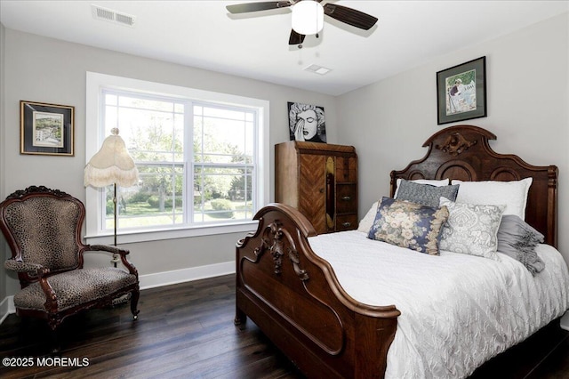136 Lilac Dr, Brick, NJ 08724 - bedroom with baseboards, ceiling fan, dark wood-type flooring, and visible vents
