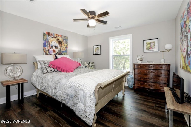136 Lilac Dr, Brick, NJ 08724 - bedroom with baseboards, ceiling fan, dark wood-style flooring, and visible vents