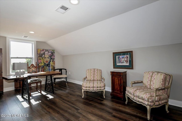 136 Lilac Dr, Brick, NJ 08724 - office area featuring visible vents, dark wood-style floors, and vaulted ceiling