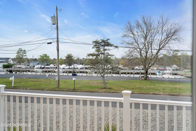 view of yard with a water view