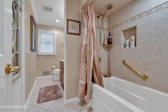 full bathroom with tile patterned floors, visible vents, baseboards, and vanity
