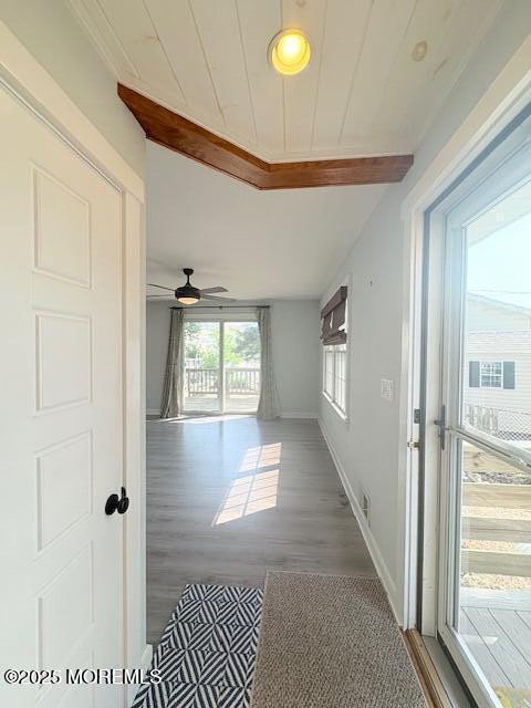 14 Jonathan Dr, Manahawkin, NJ 08050 - hallway with wood finished floors and a wooden ceiling with exposed beams