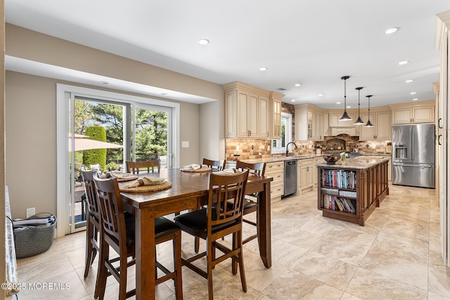 dining room featuring recessed lighting and visible vents