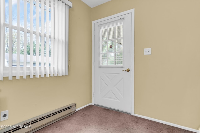 11A Hawaii Way, Whiting, NJ 08759 - doorway with baseboards, a baseboard radiator, and carpet floors