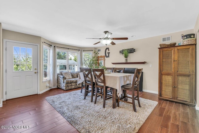 108 Longman St, Toms River, NJ 08753 - dining space featuring wood finished floors, visible vents, ceiling fan, and baseboards