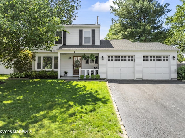 5 Blueberry Path, Howell, NJ 07731 - traditional home featuring covered porch, a garage, asphalt driveway, and a front lawn