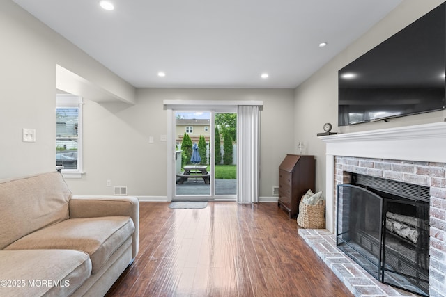 5 Blueberry Path, Howell, NJ 07731 - living room with a fireplace, wood finished floors, recessed lighting, and baseboards