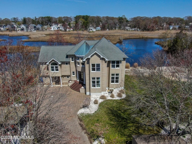 bird's eye view featuring a water view