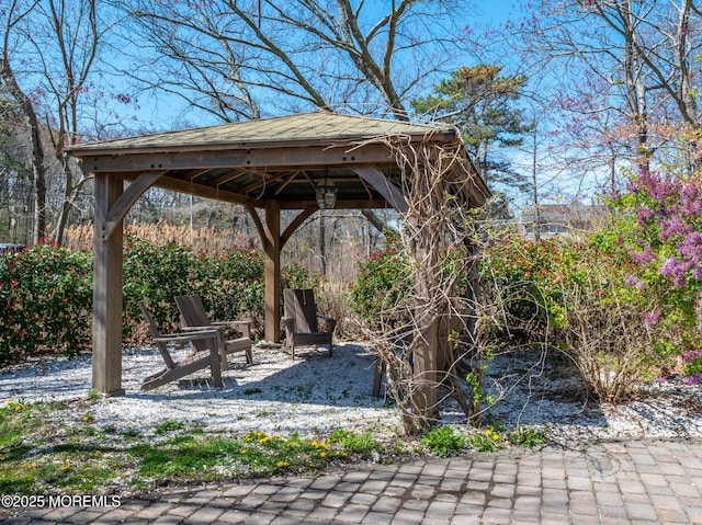 view of patio featuring a gazebo