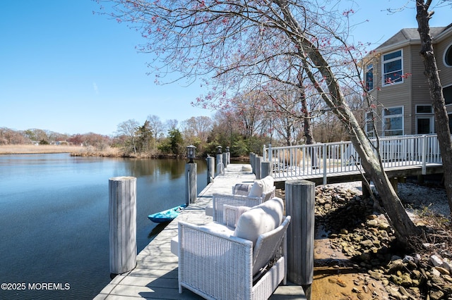 dock area with a water view
