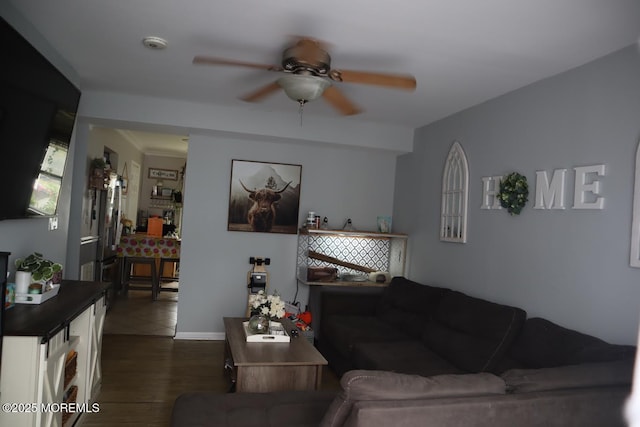 4 Beachway Ave, Keansburg, NJ 07734 - living area with ceiling fan and dark wood-type flooring