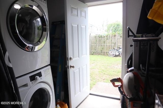 4 Beachway Ave, Keansburg, NJ 07734 - laundry area featuring estacked washer and dryer