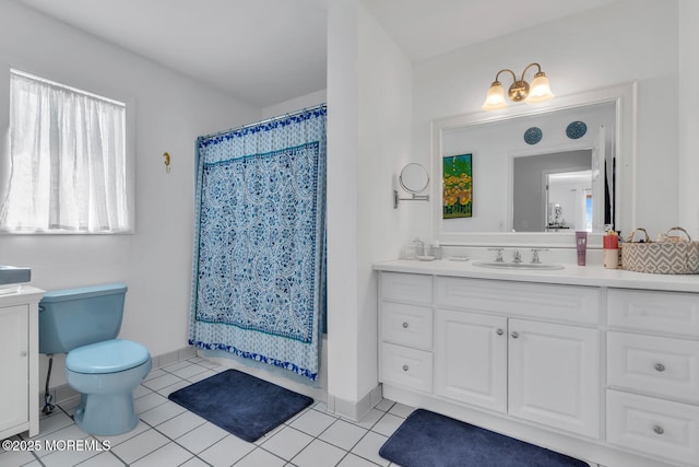 405 Sunset Dr S, Berkeley, NJ 08721 - full bath with toilet, a shower with curtain, vanity, tile patterned floors, and baseboards