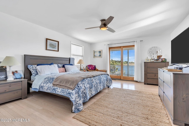 405 Sunset Dr S, Berkeley, NJ 08721 - bedroom with a ceiling fan, light wood-style floors, and access to exterior
