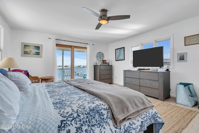 405 Sunset Dr S, Berkeley, NJ 08721 - bedroom with a ceiling fan, light wood-style floors, baseboards, and access to exterior
