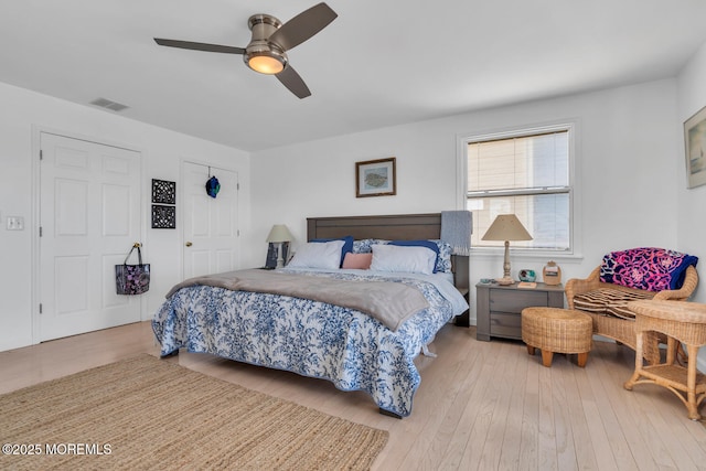 405 Sunset Dr S, Berkeley, NJ 08721 - bedroom with ceiling fan, visible vents, and wood finished floors