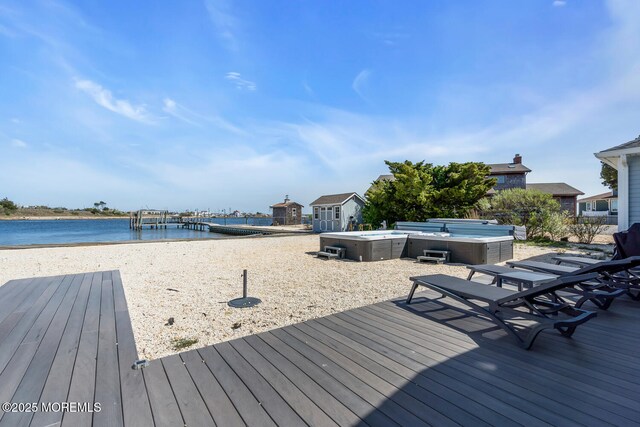 405 Sunset Dr S, Berkeley, NJ 08721 - wooden deck with a water view and a hot tub