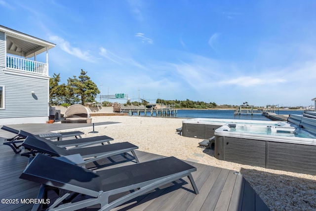 405 Sunset Dr S, Berkeley, NJ 08721 - wooden deck with a hot tub and a water view