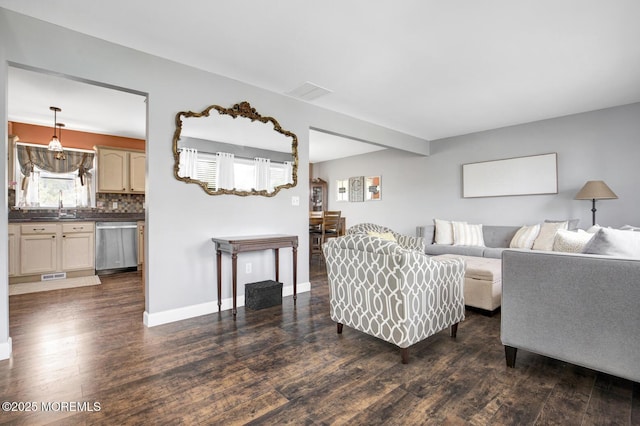 12 Red Maple Ct, South Toms River, NJ 08757 - living room with dark wood-style flooring, visible vents, and baseboards