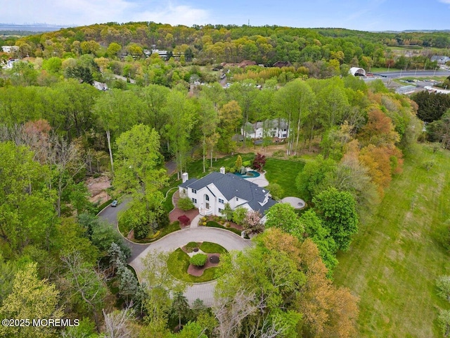 drone / aerial view with a view of trees
