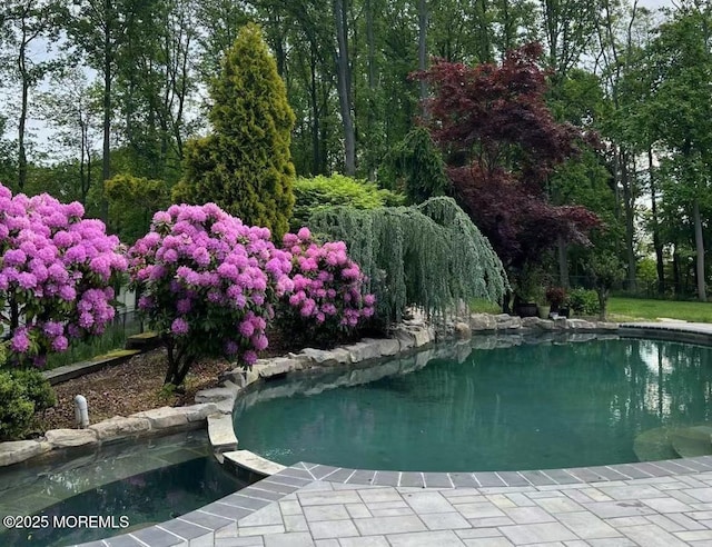 view of swimming pool with a pool with connected hot tub and fence