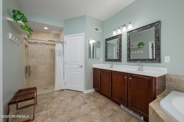 8 Ascot Ln, Manchester, NJ 08759 - full bathroom featuring a sink, a garden tub, visible vents, and tiled shower